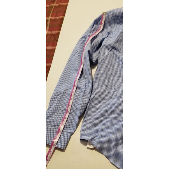 Mens Calvin Klein Size 16.5 Slim Fit Button Down Blue Checked Long Sleeved Shirt - Picture 4 of 9